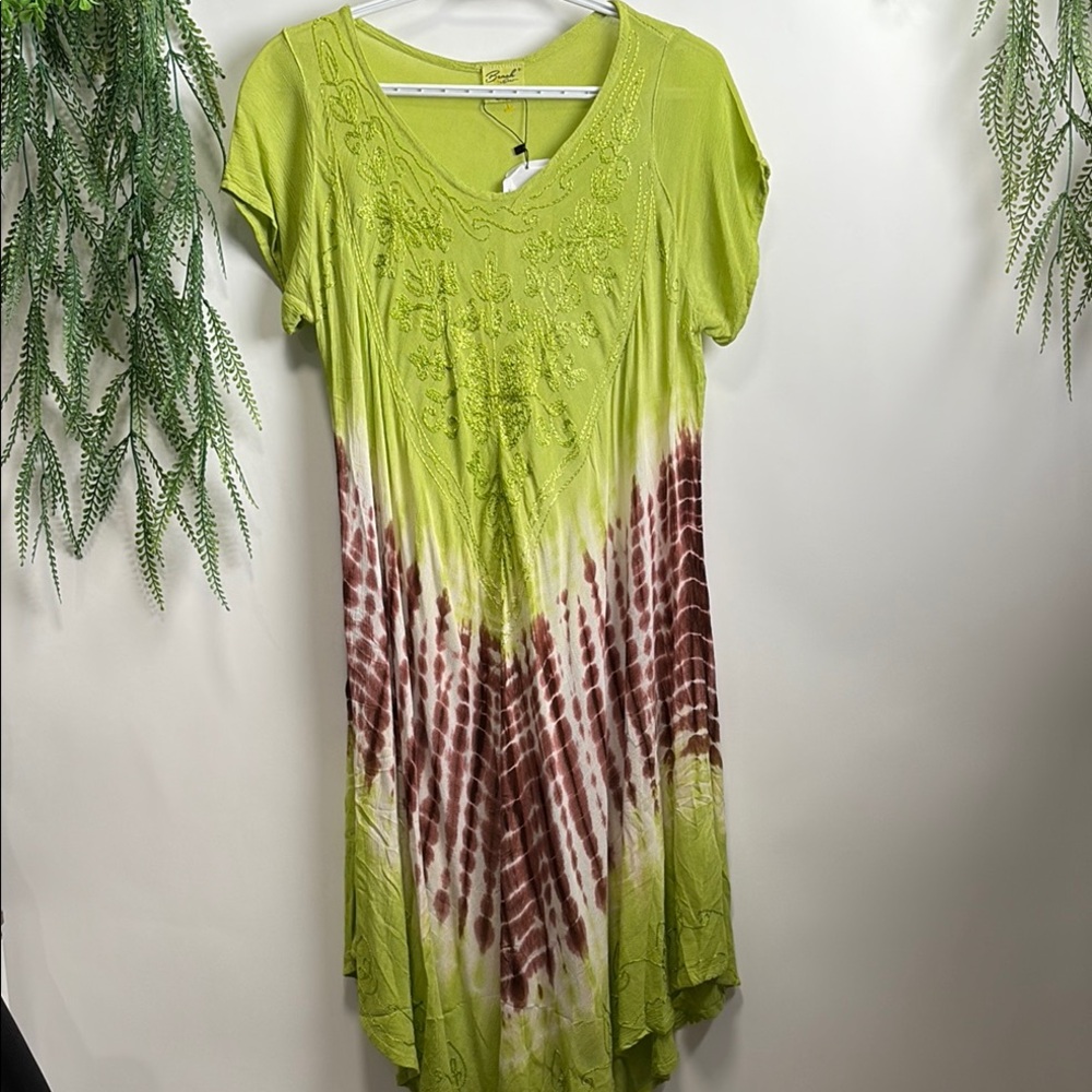 Beach By Exist Green and Brown Asymmetrical Tunic Dress